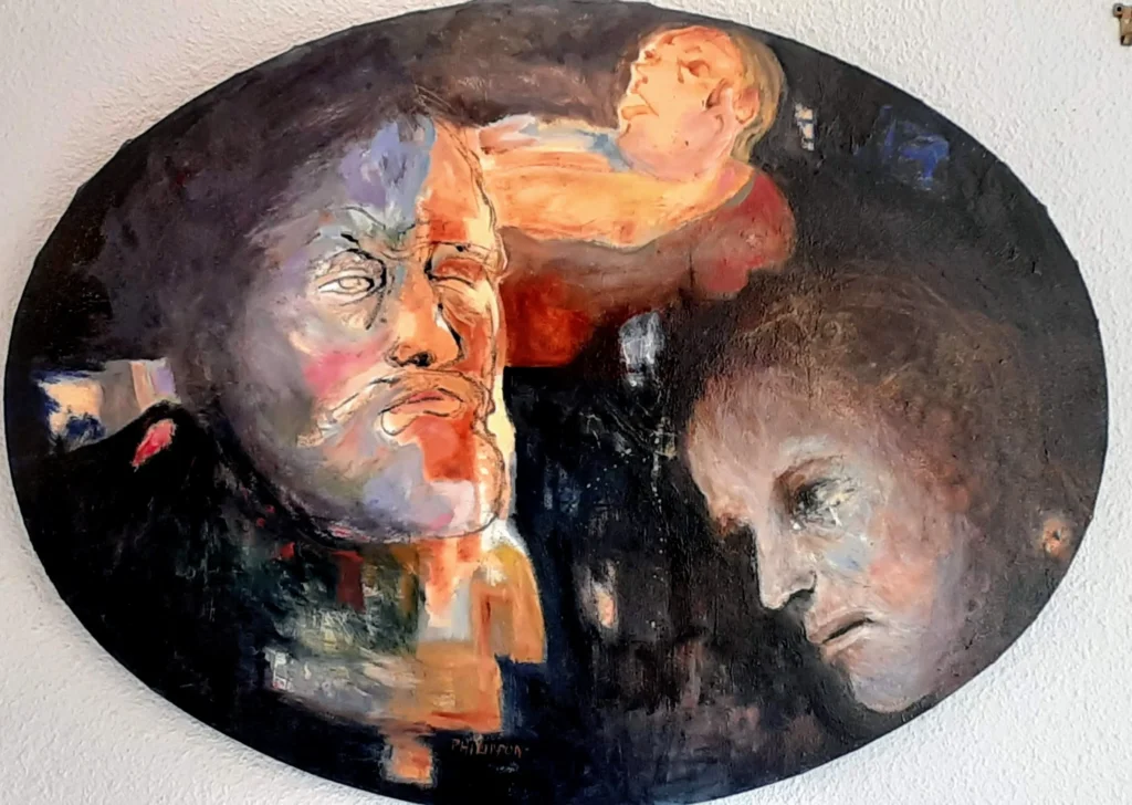 Huile sur toile | Les géniteurs A – Série Famille | 40×60 (ovale)