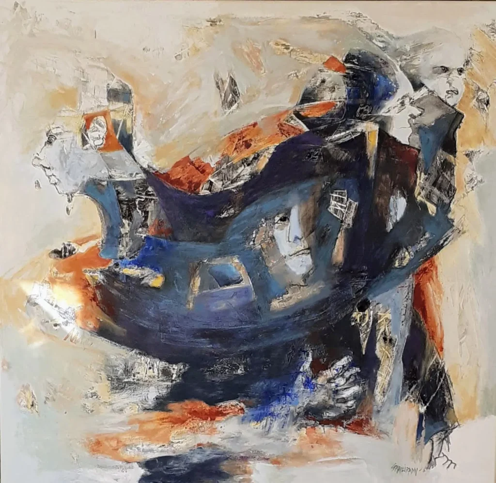 Huile sur toile | Le bateau ivre | 100×100